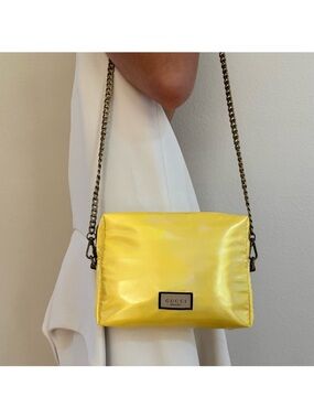 GUCCI iridescent Yellow Old gold Chain Bag purse shoulder flora LOGO